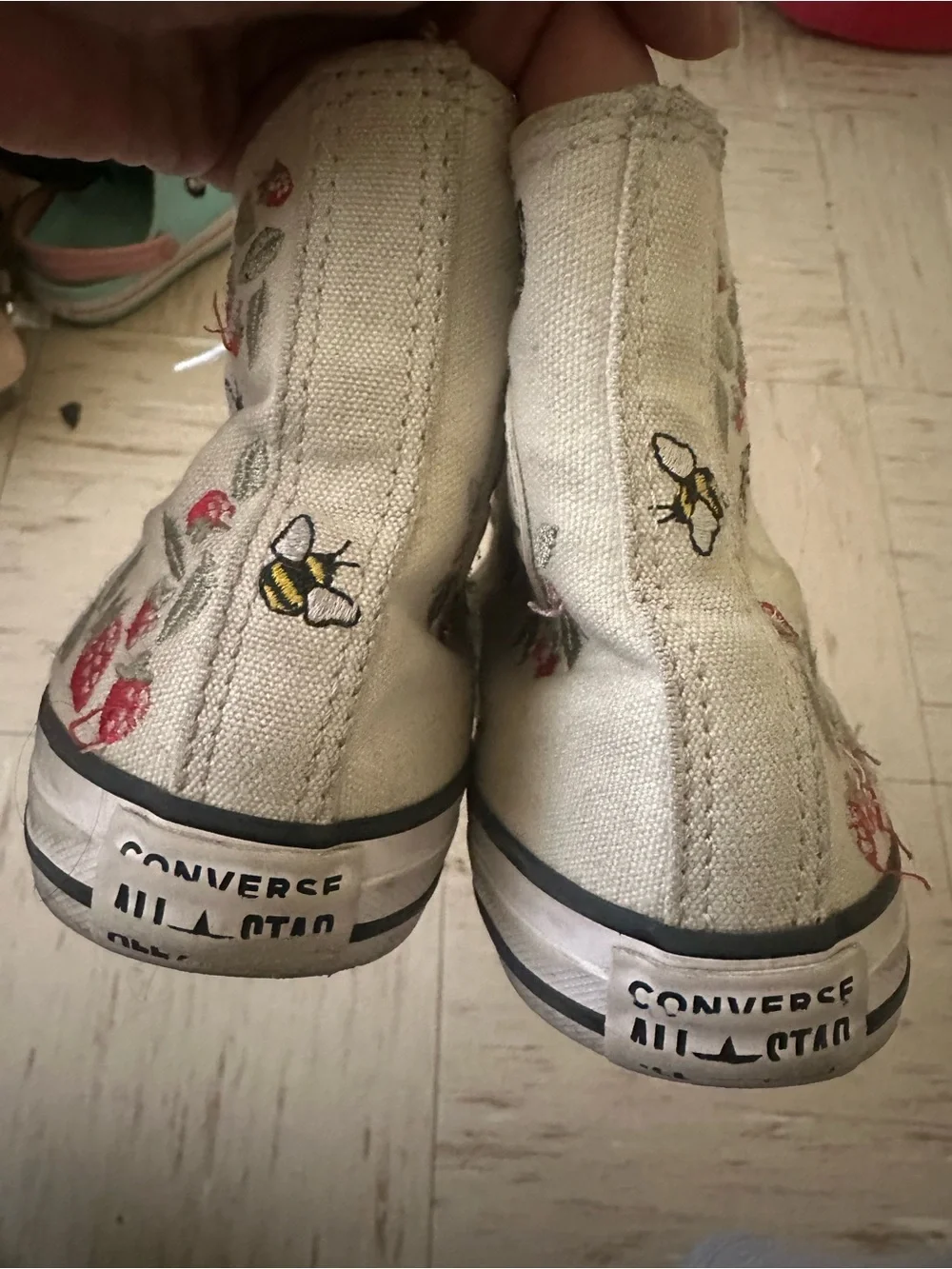 Converse Kids' High Top Sneakers with Strawberry & Bee Embroidery - White